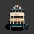 Detailed Two Deck Model Ship With White Upper Deck Yellow Blue Hull And Red Flag