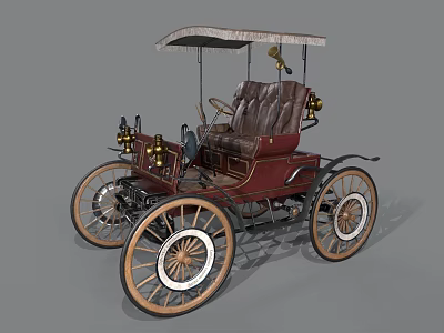 Vintage Open Top Car With Wooden Wheels Brown Leather Seats And Canvas Canopy 3d model
