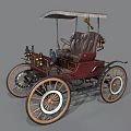 Vintage Open Top Car With Wooden Wheels Brown Leather Seats And Canvas Canopy