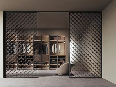Modern Walk In Closet Interior With Metal Grille Doors And Storage 3d model