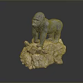 Blue Metallic Gorilla Sculpture Standing On Rocky Base With Detailed Features