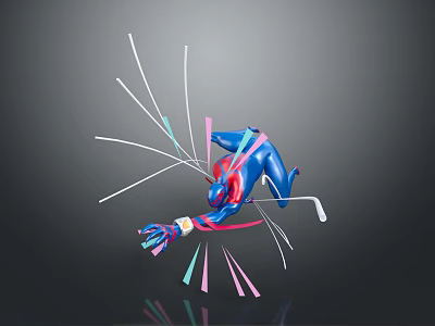 Game Movie Character Blue In Dynamic Futuristic Pose With Red Pink Lines Wristband Detail 3d model