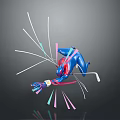 Game Movie Character Blue In Dynamic Futuristic Pose With Red Pink Lines Wristband Detail