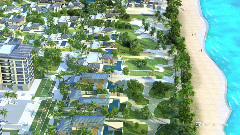 Hinged Doors For Coastal Resort Houses With Greenery Pools And Beach Views 3d model 