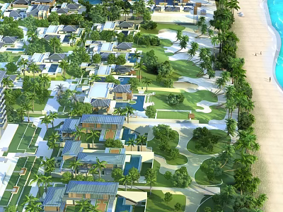 Hinged Doors For Coastal Resort Houses With Greenery Pools And Beach Views 3d model