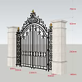 Wrought Iron Entrance Gate With Intricate Patterns Stone Pillars And Decorative Top Design