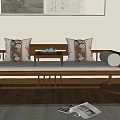 Traditional Chinese Luohan Bed With Cushions Tea Table And Natural Light Setting