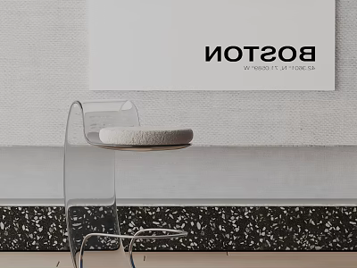 Transparent Bar Stool With Gray Cushion In Modern Interior Against Wall And Black Terrazzo Floor 3d model