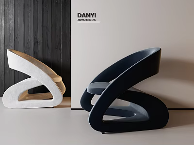 Modern Single Chair With Unique Curved Design In Light And Dark Colors 3d model