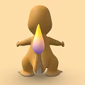 Cute Reptile Cartoon Character With Orange Body White Belly Green Eyes And Flame On Tail