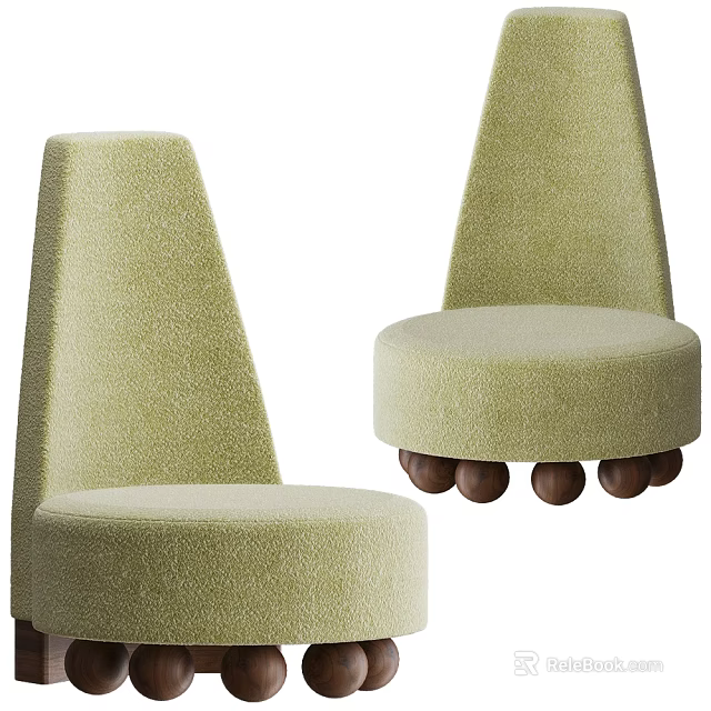Modern Stylish Single Sofa With Light Green Velvet Upholstered Round Seat And Wooden Ball Legs 3d model 
