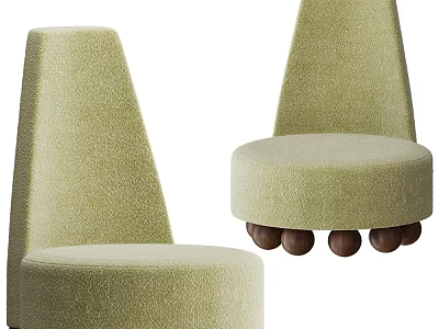 Modern Stylish Single Sofa With Light Green Velvet Upholstered Round Seat And Wooden Ball Legs 3d model
