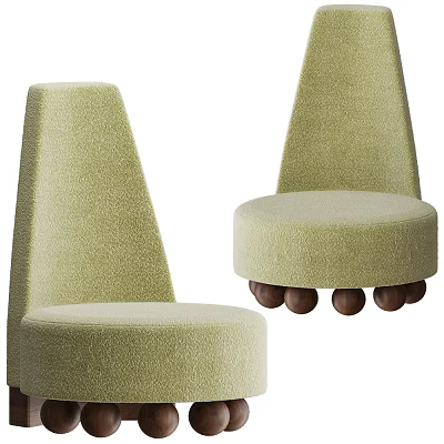 Modern Stylish Single Sofa With Light Green Velvet Upholstered Round Seat And Wooden Ball Legs 3d model
