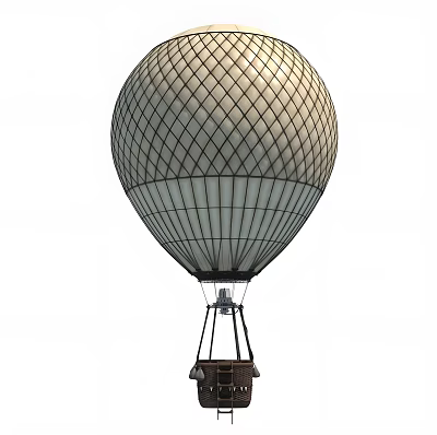 Light Colored Industrial Hot Air Balloon With Diamond Pattern Envelope Hanging Basket And Support Structure 3d model