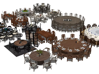 Various Wooden Dining Table Sets Featuring Round Square Shapes And Matching Chairs 3d model