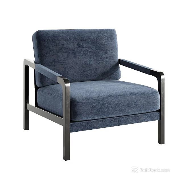 Dark Blue Upholstered Accent Chair With Metal Frame And Armrests Modern Design 3d model 