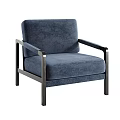 Dark Blue Upholstered Accent Chair With Metal Frame And Armrests Modern Design