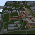School Buildings with Rainbow Colored Sections Brick Arched Doorways and Trees Where People Walking