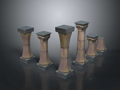 Classical Decorative Columns With Various Sizes Pedestal Base And Ornate Capital Top Design 3d model