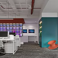 Modern Open Public Office Space With Ergonomic Workstations And Colorful Wall Art