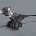 Black and White Feathered 3D Dinosaur Model With Crested Head Open Mouth And Clawed Limbs