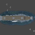 Aircraft Carrier Sailing On Blue Ocean With Several Airplanes Flying Nearby