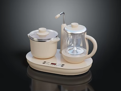 White Multifunctional Electric Cooking Device With Two Containers Transparent Kettle And Control Base 3d model