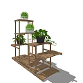 Garden Decor Elegant Wooden Multi Tiered Shelf With Green Plants And Platform