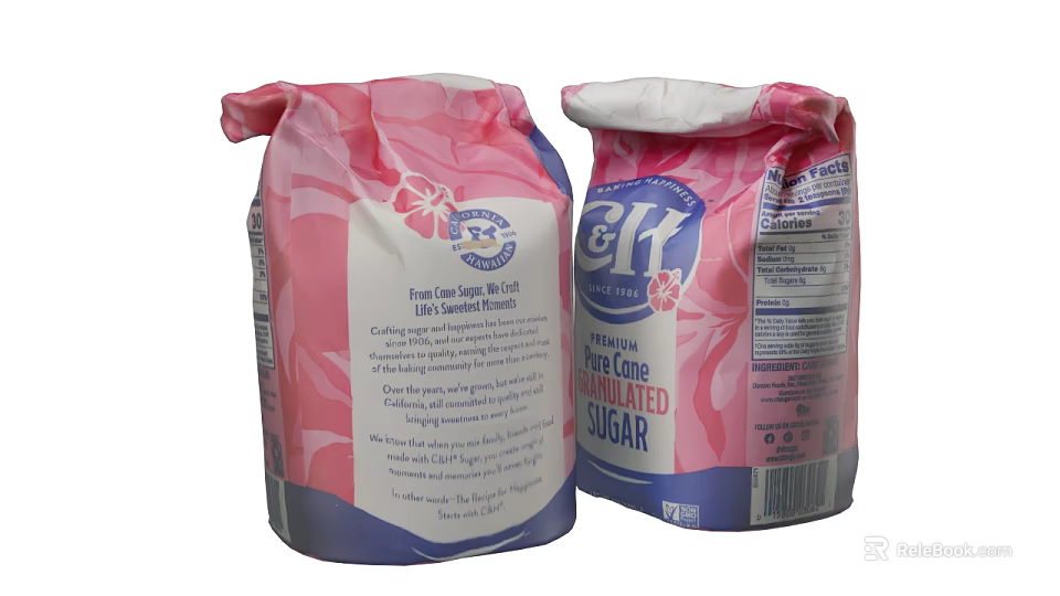 C H Light Brown Pure Cane Sugar Bags with Pink Floral Packaging Design 3d model 