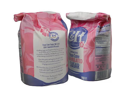 C H Light Brown Pure Cane Sugar Bags with Pink Floral Packaging Design 3d model