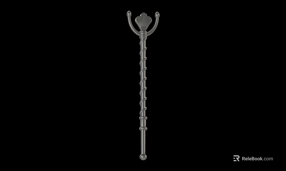 Medieval Metal Staff Weapon With Intricate Top Ornament And Spiral Patterned Shaft 3d model 