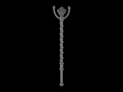 Medieval Metal Staff Weapon With Intricate Top Ornament And Spiral Patterned Shaft 3d model