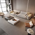 Elegant Modern Sofa and Coffee Table Set with Accent Chairs Area Rug and Wooden Shelves