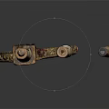 Ancient Decorative Weapon With Three Long Bars Circular Base And Intricate Patterns On Dark Background