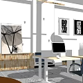 Modern Office Interior With Work Desks Computers Wall Posters And Green Plant