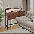 Cozy Living Room with Wooden Sideboard Warm Lighting Beige Sofa and Green Plant