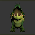Green And Yellow Fantasy Creature 3D Model With Open Mouth Sharp Teeth Claws 3d model