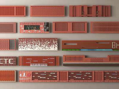 Feature Wall Design With Red Brick Texture And Perforated Patterns For Landscape Projects 3d model