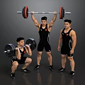 Group of Men Performing Weightlifting Training With Barbells In Black Sportswear