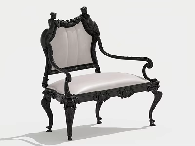 Classic Single Sofa With Ornate Black Carved Frame White Cushion And Decorative Armrests 3d model