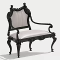 Classic Single Sofa With Ornate Black Carved Frame White Cushion And Decorative Armrests