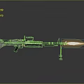 Metallic Gun Firing Flame Mounted On Stand With Gray Background And Reflective Surface