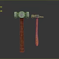 Durable Hardware Tools Featuring Large And Small Hammers With Metal Heads And Wooden Handles