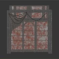 Decorative Brick Wall Architecture With Arched Doorway And Ornate Drapery Frame