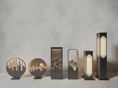 Modern Outdoor Lights With Various Shapes And Luminous Geometric Pattern Designs 3d model