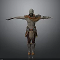Bald Bearded Man With Bare Torso Wearing Fur And Leather Armor Standing With Arms Outstretched