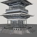 Traditional Multi Tiered Pagoda With Spire Overhanging Eaves And Base Platform