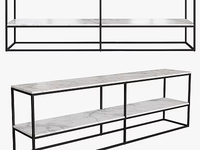 Modern Minimalist Dining Table With Black Metal Frame And Marble Top Storage Shelves 3d model