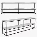 Modern Minimalist Dining Table With Black Metal Frame And Marble Top Storage Shelves