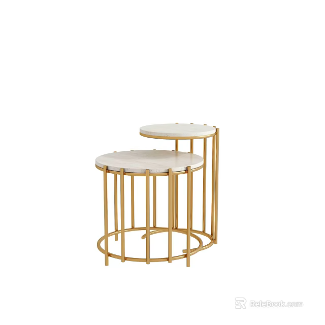 Modern Nesting Side Tables With White Marble Top And Gold Metal Frame 3d model